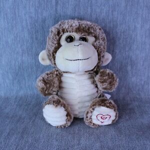 Kellytoy MONKEY Sitting 7" Plush Tan‎ Brown Animal Stuffed Toy Heart on Foot